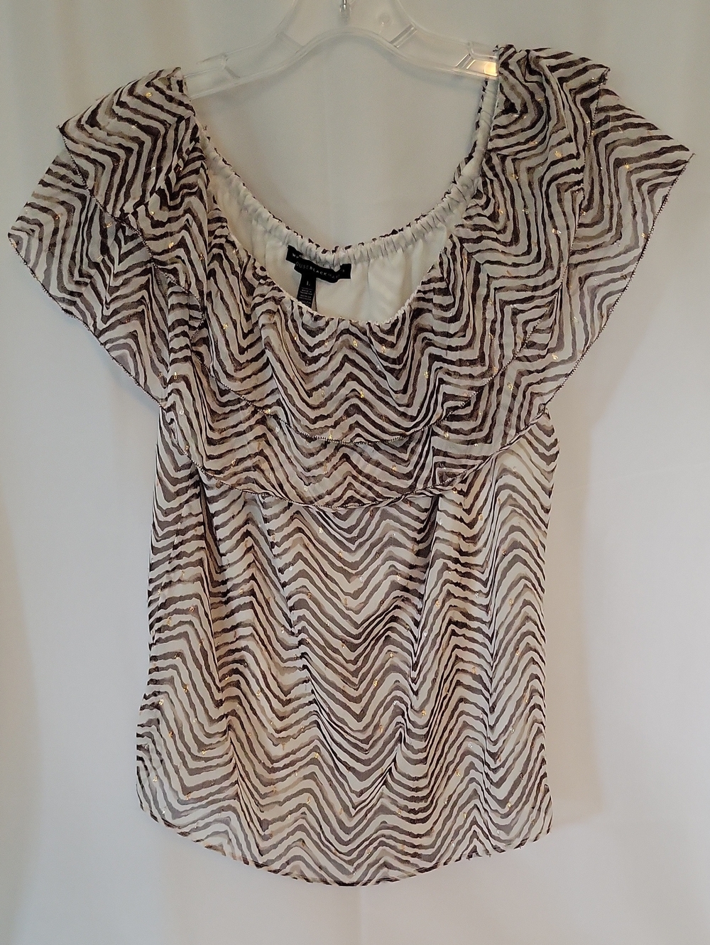 White House Black Market Brown & White Zebra-Stripe Ruffle Blouse